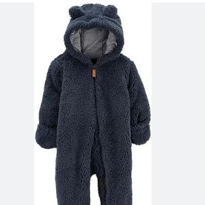 NWT- Carter’s baby boy zip up fuzzy bear suit
